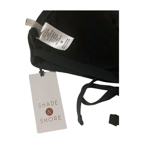 SHADE & SHORE Bikini Top Ruffles and Center Decorative Ring Black Medium 8/10 - Picture 4 of 9